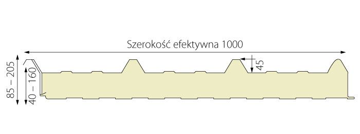 Przekrój płyty warstwowej dachowej